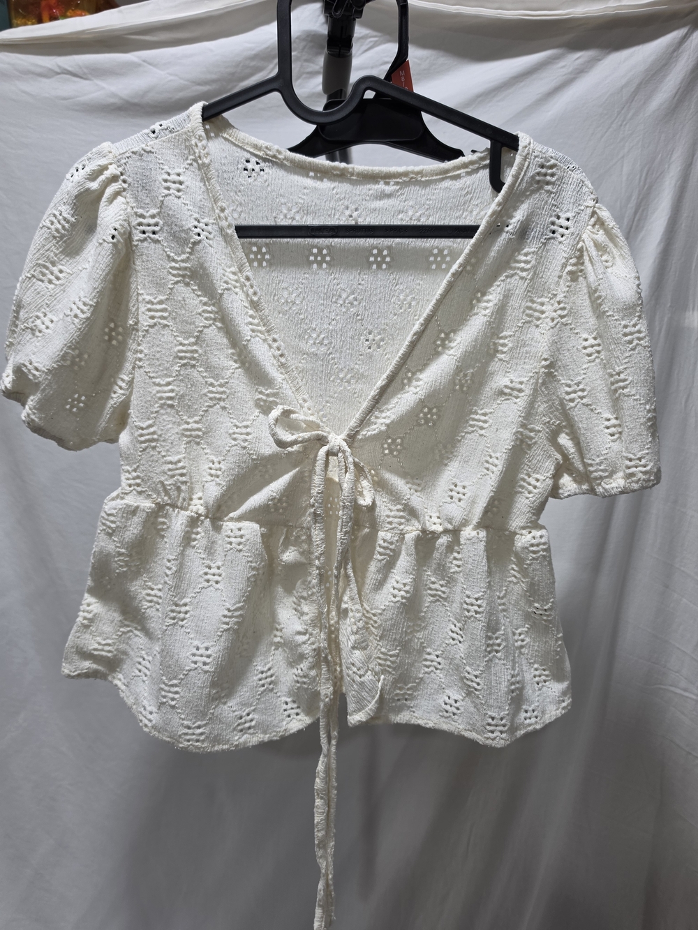 Women's White Eyelet Tie-Front Blouse